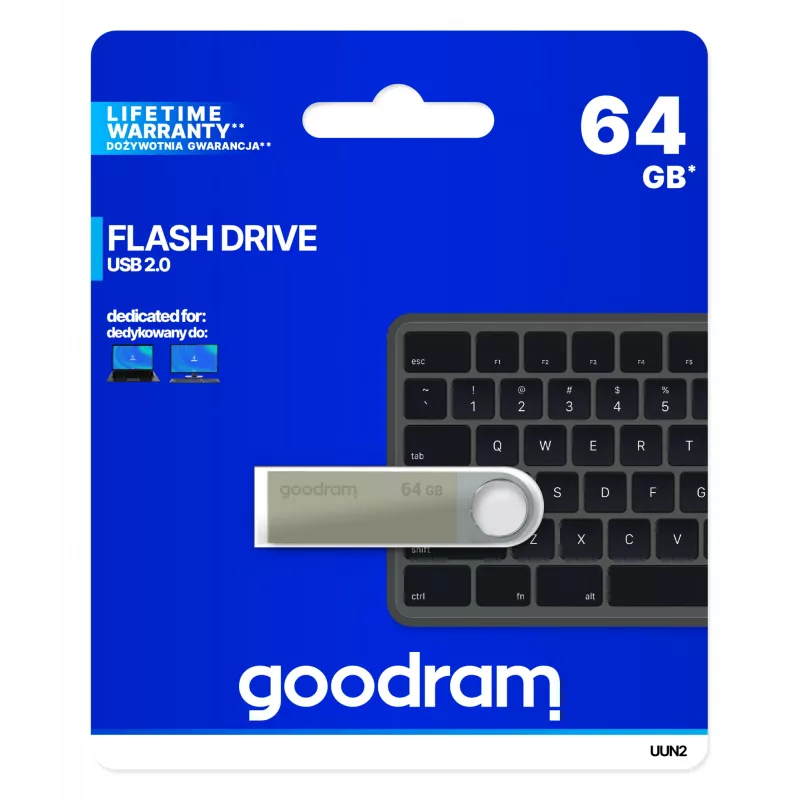 Goodram UUN2 USB-mälupulk 64 GB USB Type-A 2.0 Hõbedane