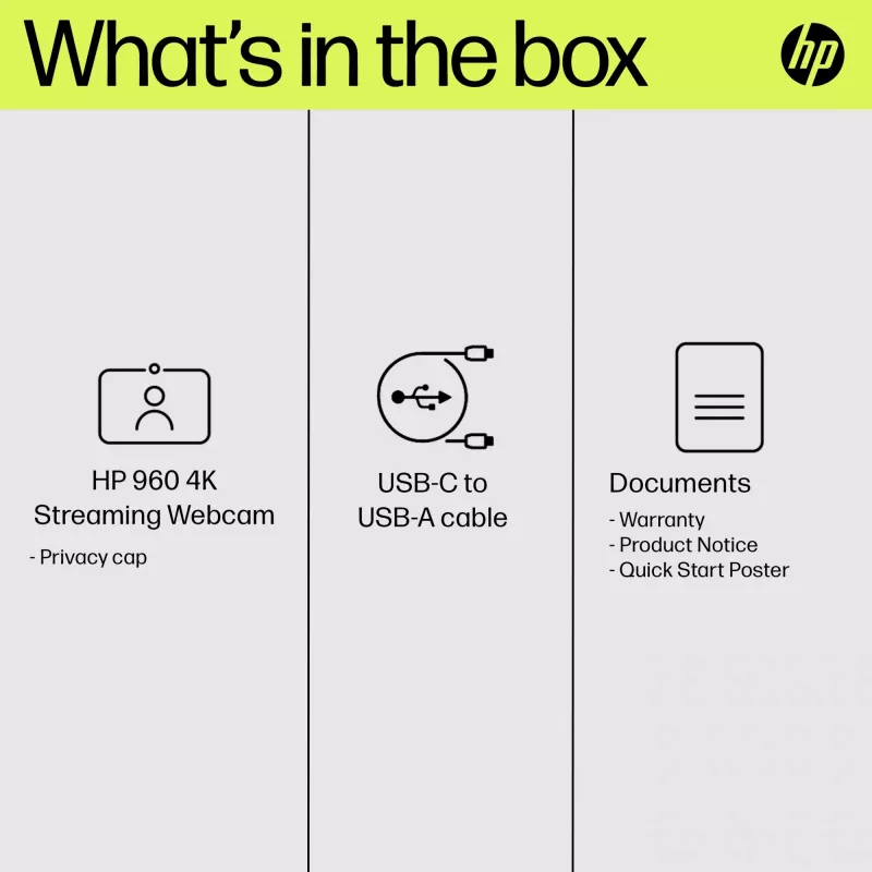 HP 960 4K voogedastus veebikaamera, 8 MP, 3840 x 2160 pikslit, 4K Ultra HD, 30 kaadrit/s, 5x, Home