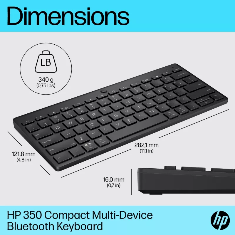 HP 350 kompaktne mitme seadmega Bluetooth-klaviatuur, juhtmevaba, Bluetooth, mehaaniline, QWERTY, must