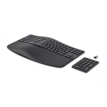 HP 960 Ergonoomiline juhtmevaba klaviatuur, täissuuruses (100%), juhtmevaba, RF-juhtmevaba + Bluetooth, membraan, QWERTY, must
