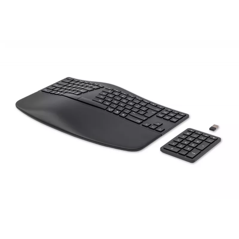 HP 960 Ergonoomiline juhtmevaba klaviatuur, täissuuruses (100%), juhtmevaba, RF-juhtmevaba + Bluetooth, membraan, QWERTY, must
