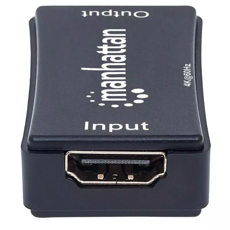 AV repiiter Manhattan HDMI Repeater 4K@60Hz, 1xHDMI sisend/väljund, 600 MHz ribalaius, kuni 40 m, toide mikro-USB kaudu, must