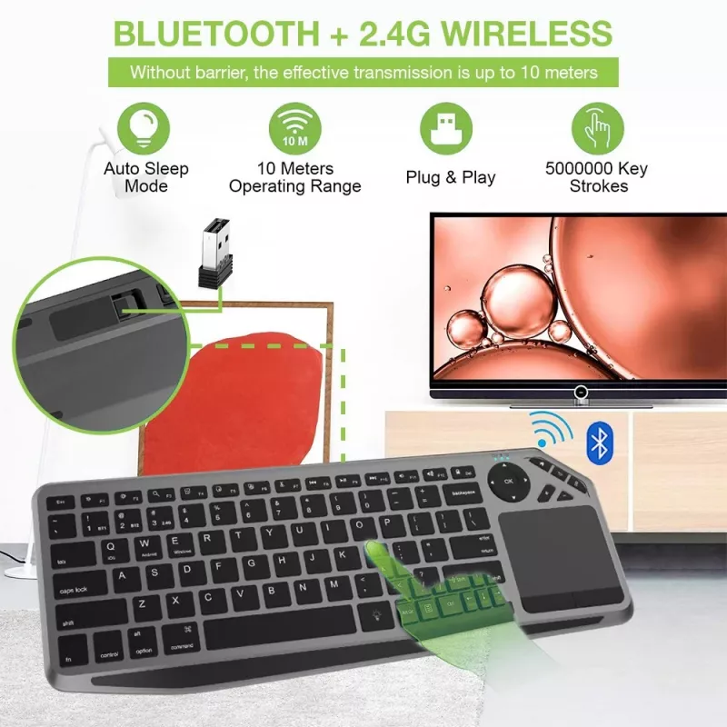 Techly ICTB9801TB klaviatuur Universaalne RF traadita + Bluetooth QWERTY USA inglise Must