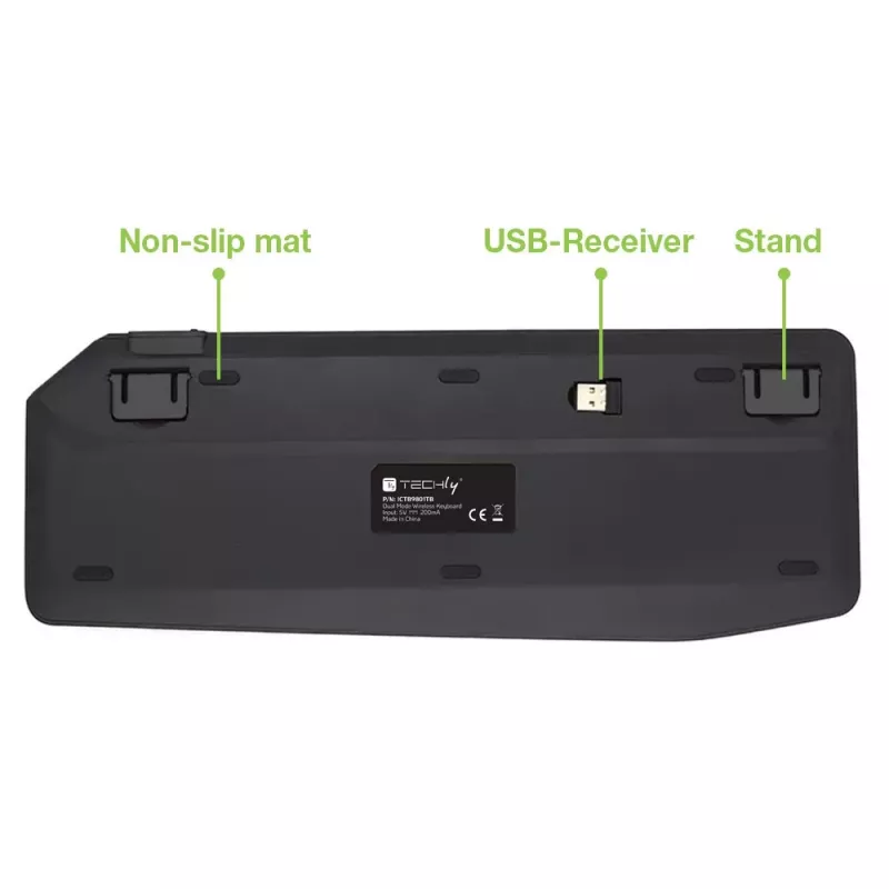 Techly ICTB9801TB klaviatuur Universaalne RF traadita + Bluetooth QWERTY USA inglise Must