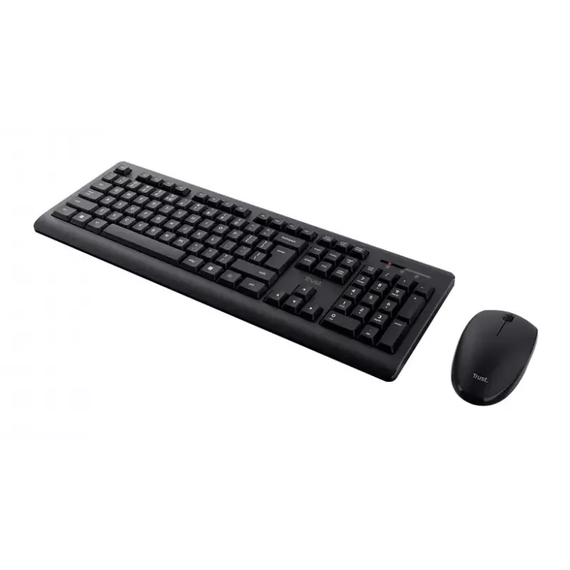 Juhtmevaba klaviatuuri ja hiire komplekt TRUST Primo — täissuuruses QWERTY USA inglise klaviatuur, RF USB-A vastuvõtja, 1200 DPI optiline hiir, must