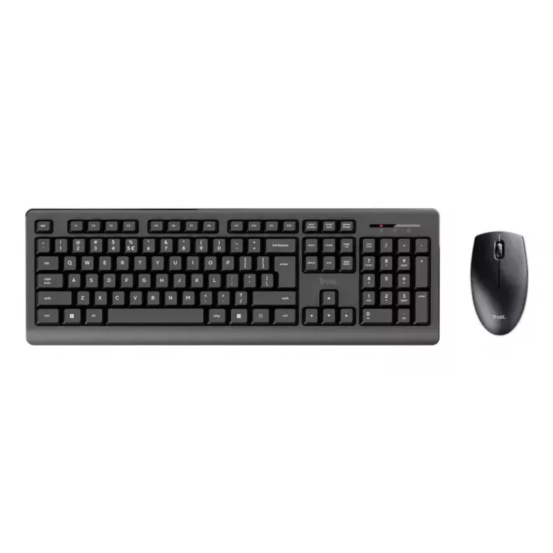 Juhtmevaba klaviatuuri ja hiire komplekt TRUST Primo — täissuuruses QWERTY USA inglise klaviatuur, RF USB-A vastuvõtja, 1200 DPI optiline hiir, must