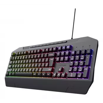 Juhtmega mänguklaviatuur TRUST GXT 836 Evocx USB QWERTY US English, RGB-taustvalgustus, randmetugi, 114 klahvi, 110% paigutus