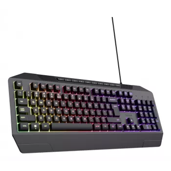 Juhtmega mänguklaviatuur TRUST GXT 836 Evocx USB QWERTY US English, RGB-taustvalgustus, randmetugi, 114 klahvi, 110% paigutus