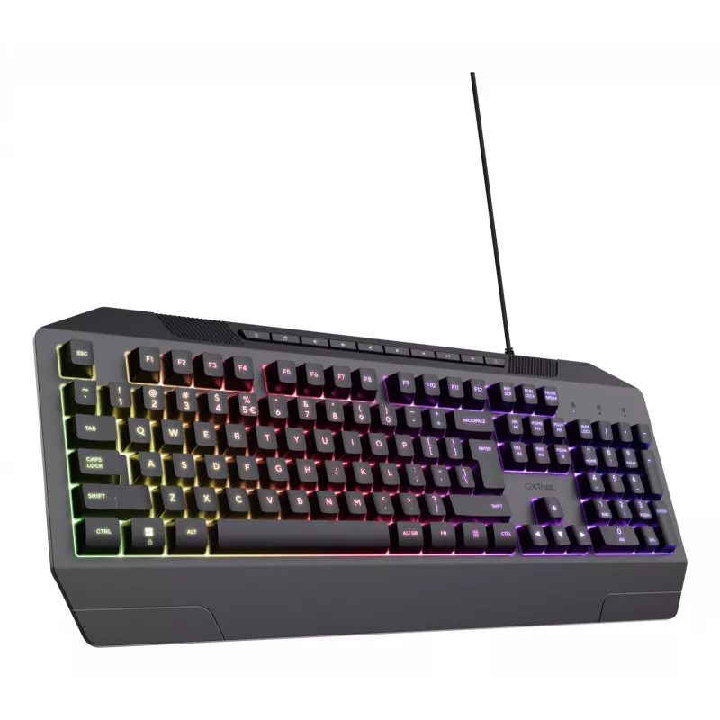 Juhtmega mänguklaviatuur TRUST GXT 836 Evocx USB QWERTY US English, RGB-taustvalgustus, randmetugi, 114 klahvi, 110% paigutus