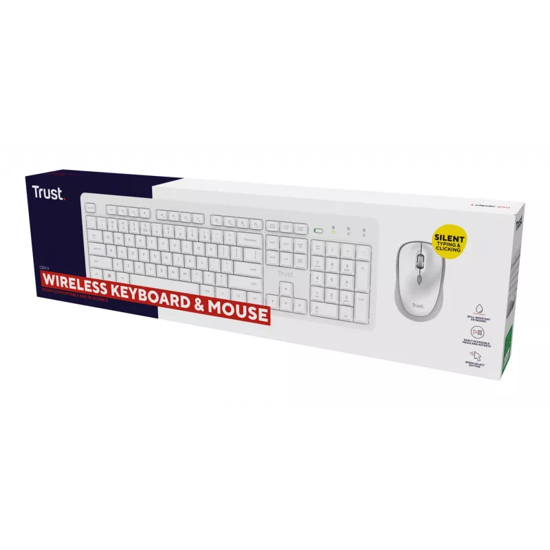 Trust Ody II klaviatuur koos hiirega Kodu/Kontor RF juhtmevaba QWERTY USA inglise keel Valge
