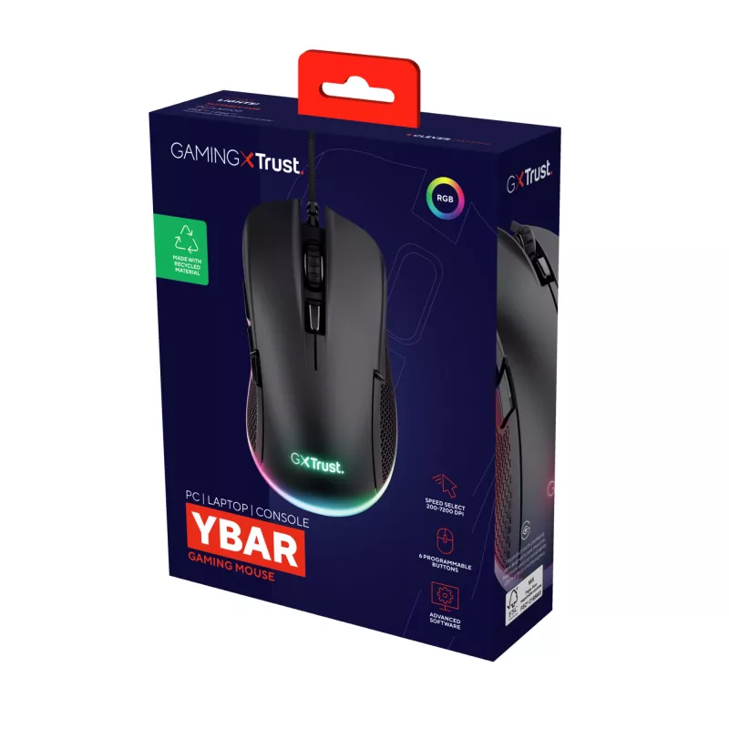 Trust GXT 922 YBAR mängurihiir, paremakäeline, USB Type-A, optiline, 7200 DPI