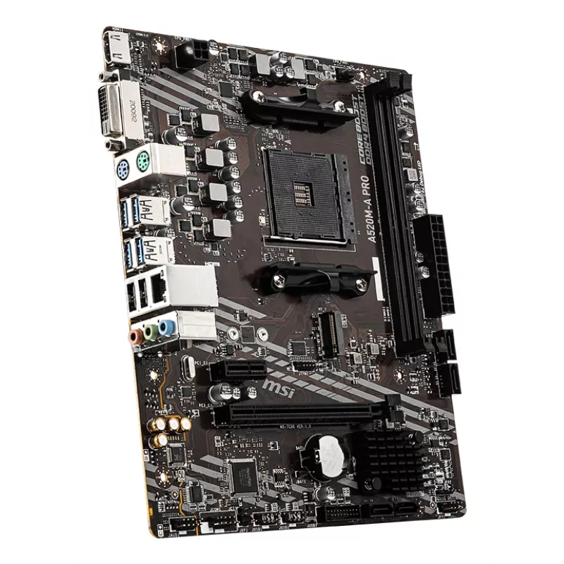 MSI A520M-A PRO emaplaat AMD A520 pesa AM4 micro ATX