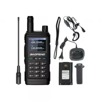 Käeshoitav kahesuunaline raadiosaatja Baofeng UV-17E — 5 W, 1800 mAh aku, VOX, taskulamp, FM-raadio, kuni 10 km ulatus, must (komplekt 2 tk)