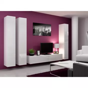 Seinale paigaldatav hoiumööbel cama meble VIGO 180 — 1800×400×300 mm, valge/valge läige