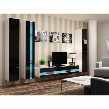 Seinale kinnitatav riiulisüsteem cama meble VIGO NEW 180×40×30 cm valge/must läikiv