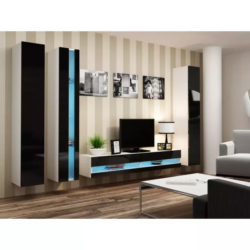 Seinale kinnitatav riiulisüsteem cama meble VIGO NEW 180×40×30 cm valge/must läikiv