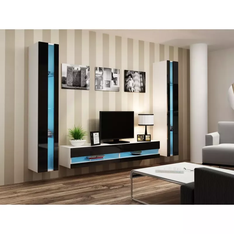 Seinale kinnitatav riiulisüsteem cama meble VIGO NEW 180×40×30 cm valge/must läikiv