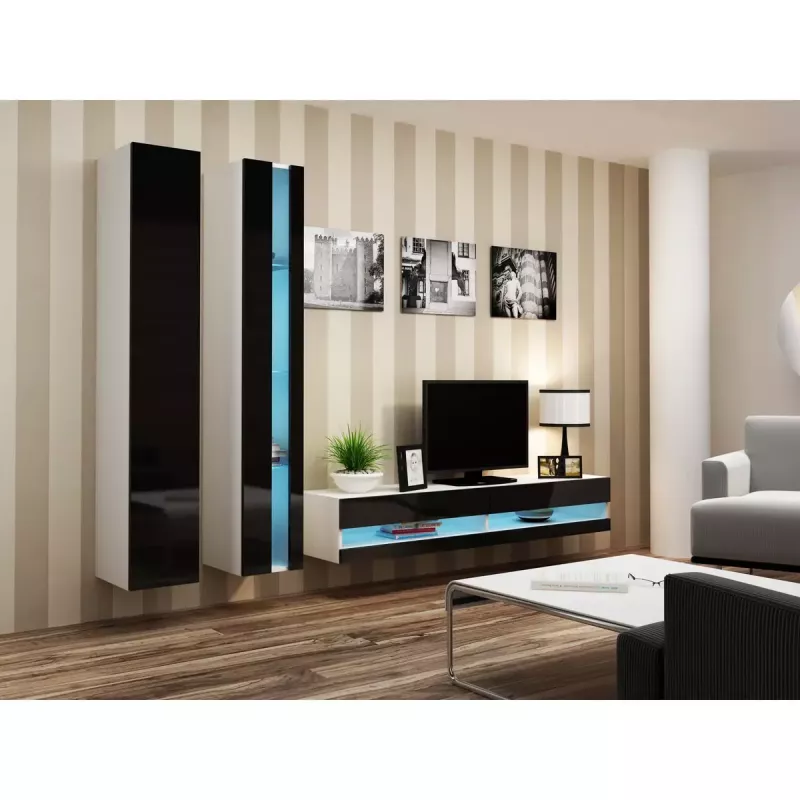 Seinale kinnitatav riiulisüsteem cama meble VIGO NEW 180×40×30 cm valge/must läikiv