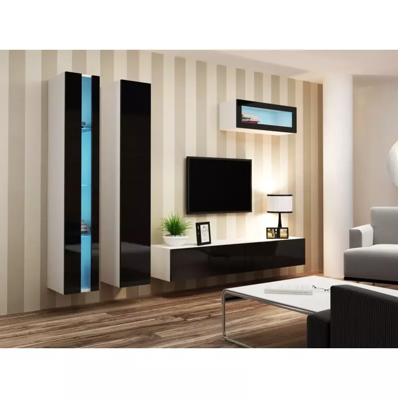 Seinale kinnitatav riiulisüsteem cama meble VIGO NEW 180×40×30 cm valge/must läikiv
