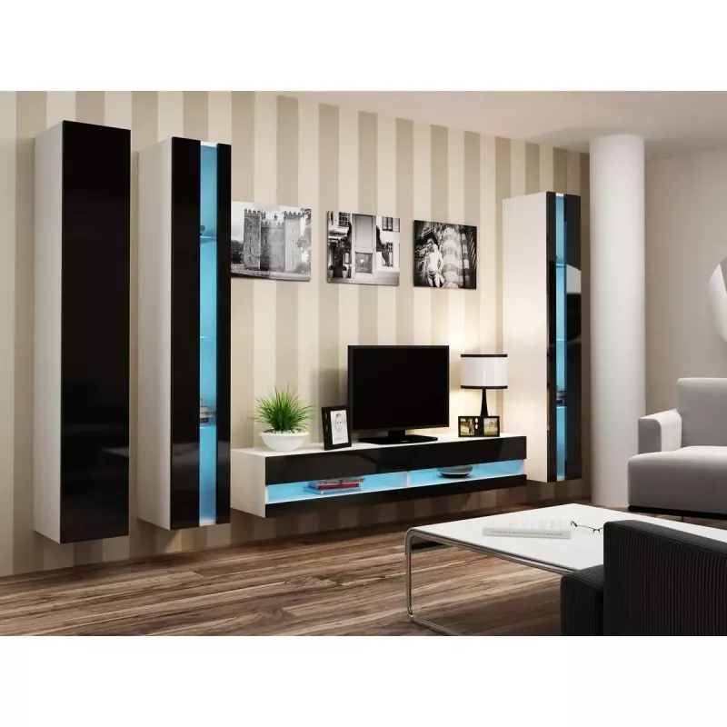 Seinale kinnitatav riiulisüsteem cama meble VIGO NEW 180×40×30 cm valge/must läikiv