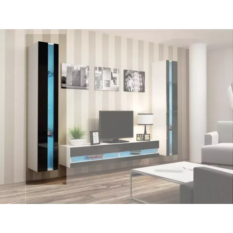 Seinale kinnitatav riiulisüsteem cama meble VIGO NEW 180×40×30 cm valge/must läikiv