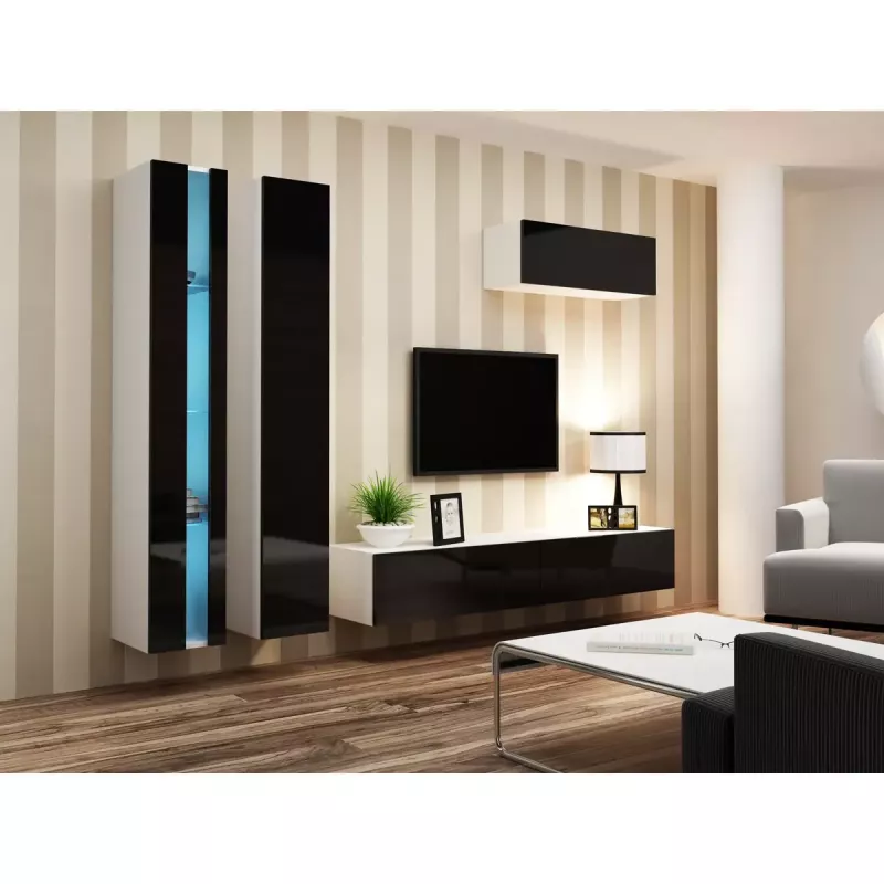 Seinale kinnitatav riiulisüsteem cama meble VIGO NEW 180×40×30 cm valge/must läikiv