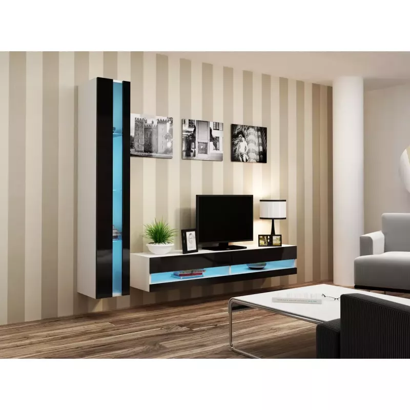 Seinale kinnitatav riiulisüsteem cama meble VIGO NEW 180×40×30 cm valge/must läikiv