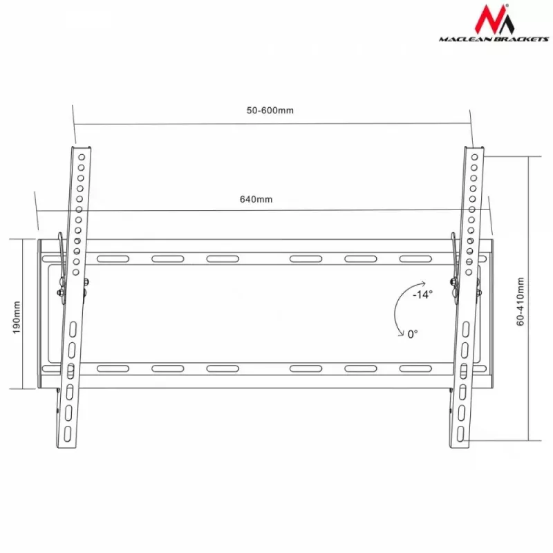TV seinakinnitus MACLEAN MC-605, fikseeritud kallutatav kinnitus, VESA 75x75–600x400, kuni 55 kg, 32–80-tollistele ekraanidele