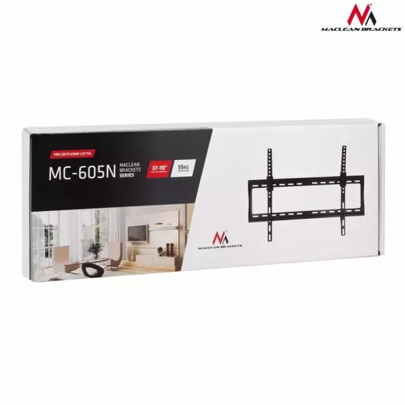 TV seinakinnitus MACLEAN MC-605, fikseeritud kallutatav kinnitus, VESA 75x75–600x400, kuni 55 kg, 32–80-tollistele ekraanidele