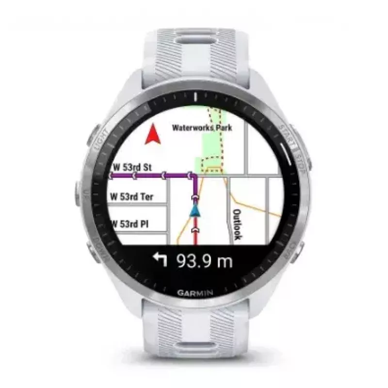 Nutikell GARMIN Forerunner 965 — 47 mm titaanist korpus, 1,4-tolline AMOLED, 32 GB, 23-päevane aku, GPS/GLONASS/Galileo, valge silikoonist rihm
