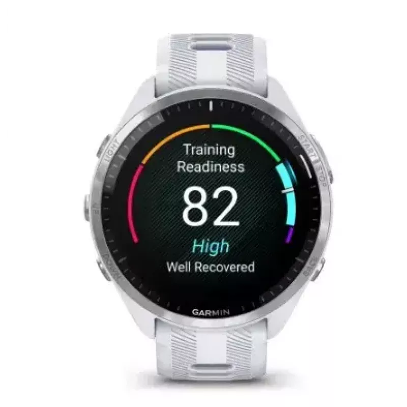 Nutikell GARMIN Forerunner 965 — 47 mm titaanist korpus, 1,4-tolline AMOLED, 32 GB, 23-päevane aku, GPS/GLONASS/Galileo, valge silikoonist rihm