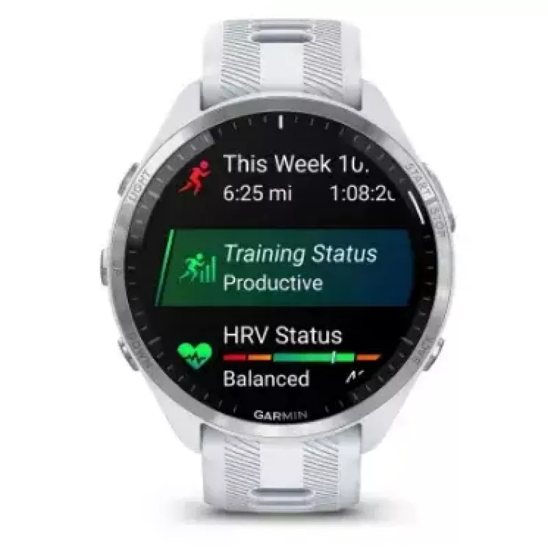 Nutikell GARMIN Forerunner 965 — 47 mm titaanist korpus, 1,4-tolline AMOLED, 32 GB, 23-päevane aku, GPS/GLONASS/Galileo, valge silikoonist rihm