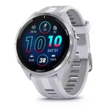 Nutikell GARMIN Forerunner 965 — 47 mm titaanist korpus, 1,4-tolline AMOLED, 32 GB, 23-päevane aku, GPS/GLONASS/Galileo, valge silikoonist rihm