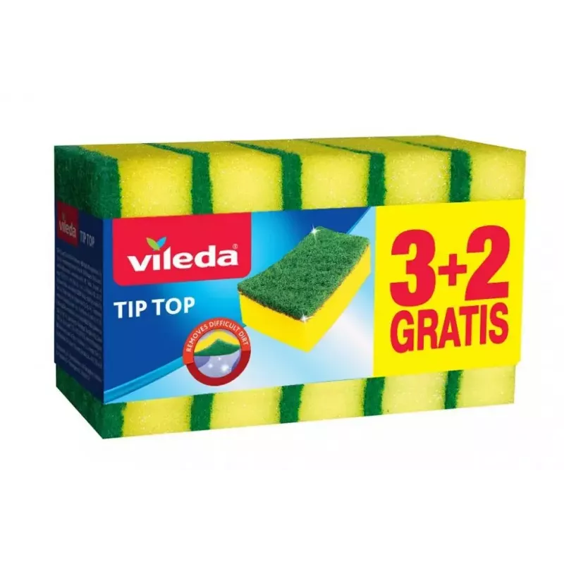 Käsnnuustik VILEDA Tip-Top pakendis 5 tk, ristkülikukujulised kiudpadjad 70×90×30 mm, kollane