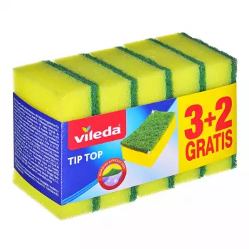 Käsnnuustik VILEDA Tip-Top pakendis 5 tk, ristkülikukujulised kiudpadjad 70×90×30 mm, kollane