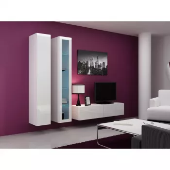 TV-alus Cama Meble VIGO 140, 1400×400×300 mm, valge läikiv pealispind, puitlaastplaat, valge raam
