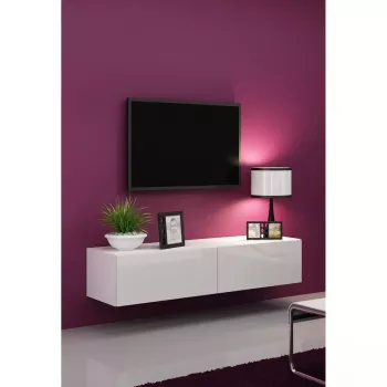 TV-alus Cama Meble VIGO 140, 1400×400×300 mm, valge läikiv pealispind, puitlaastplaat, valge raam
