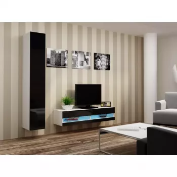 TV-alus Cama Meble VIGO NEW 30/140/40 – 1400×400×300 mm, valge pealispind, puitlaastplaat, valge raam, valge/must läige