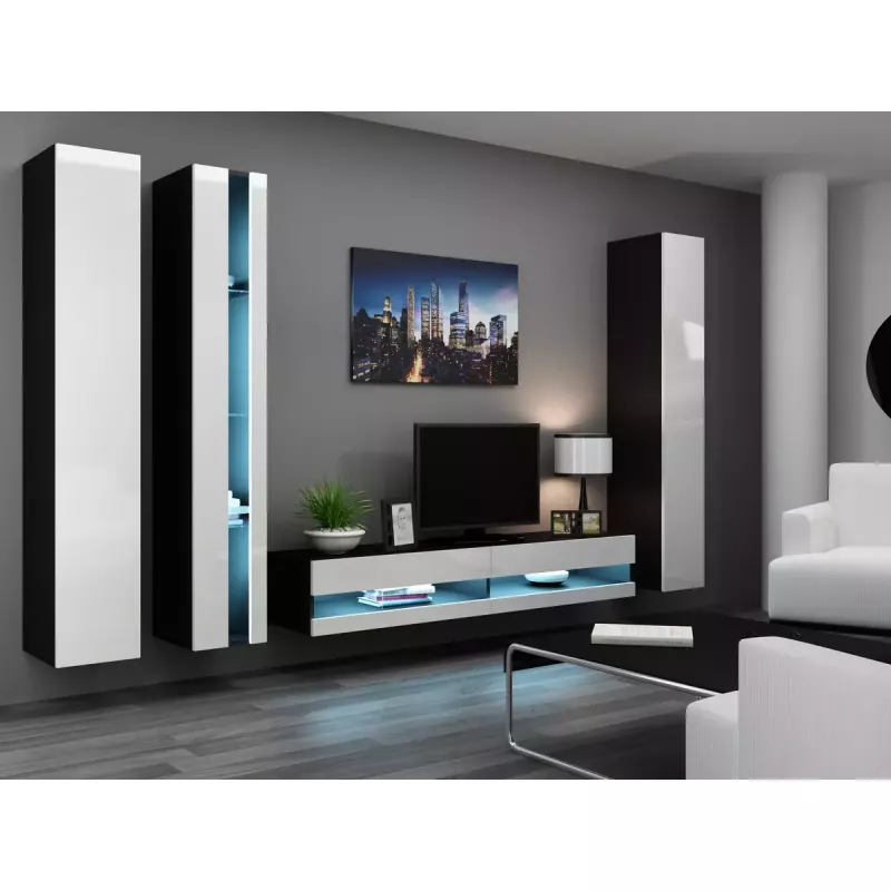 TV alus Cama Meble VIGO NEW 30/140/40, 1400×400×300 mm, must pealispind, puitlaastplaat, must raam