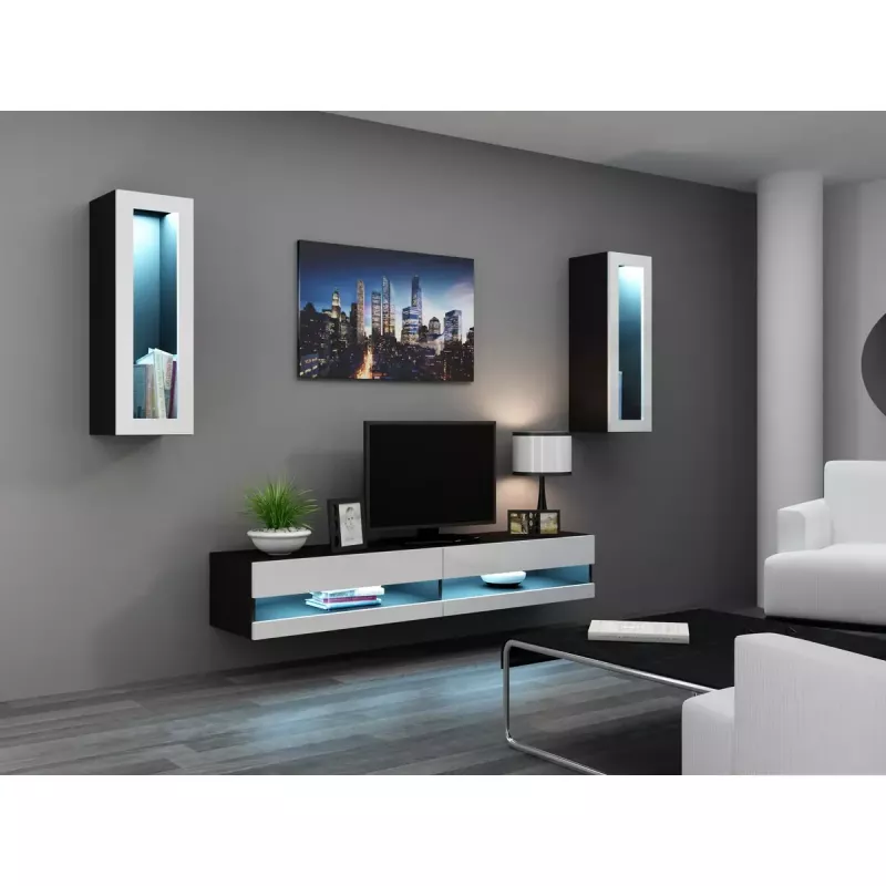 TV alus Cama Meble VIGO NEW 30/140/40, 1400×400×300 mm, must pealispind, puitlaastplaat, must raam