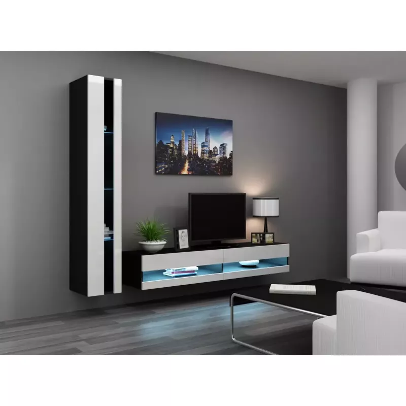 TV alus Cama Meble VIGO NEW 30/140/40, 1400×400×300 mm, must pealispind, puitlaastplaat, must raam