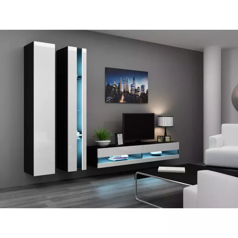 TV alus Cama Meble VIGO NEW 30/140/40, 1400×400×300 mm, must pealispind, puitlaastplaat, must raam