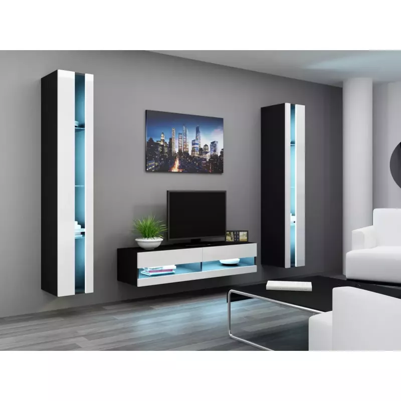 TV alus Cama Meble VIGO NEW 30/140/40, 1400×400×300 mm, must pealispind, puitlaastplaat, must raam