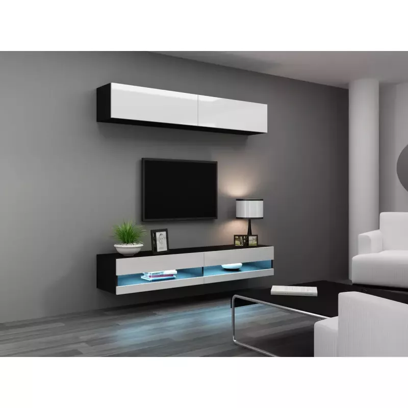 TV alus Cama Meble VIGO NEW 30/140/40, 1400×400×300 mm, must pealispind, puitlaastplaat, must raam