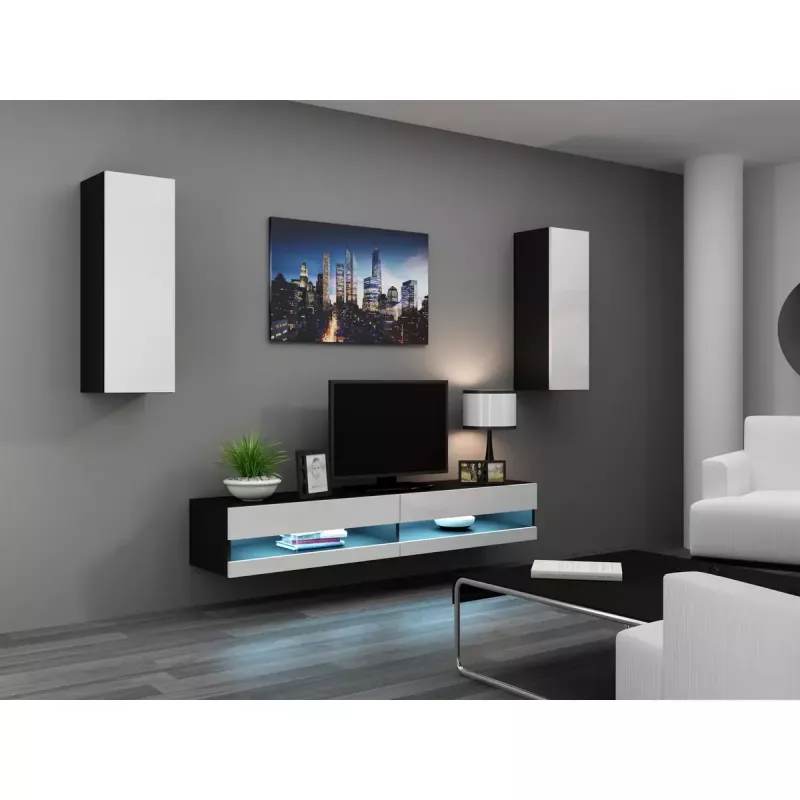 TV alus Cama Meble VIGO NEW 30/140/40, 1400×400×300 mm, must pealispind, puitlaastplaat, must raam