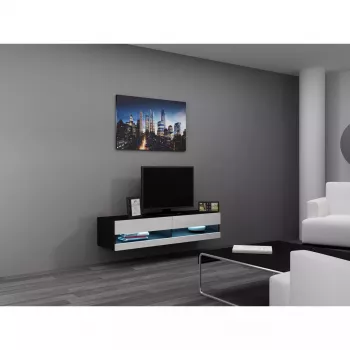 TV alus Cama Meble VIGO NEW 30/140/40, 1400×400×300 mm, must pealispind, puitlaastplaat, must raam