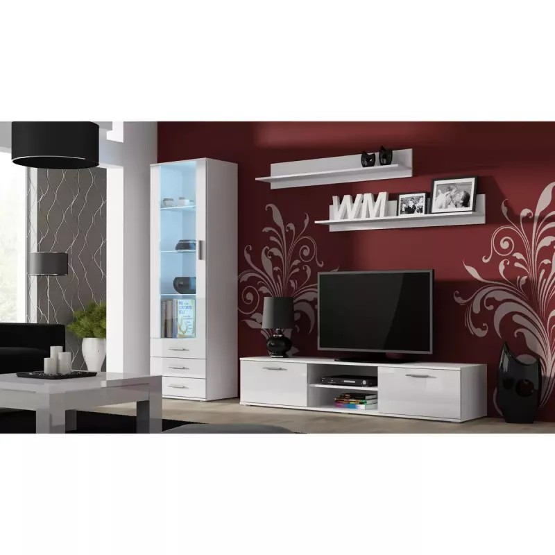 TV-alus cama meble SOHO 180 — 1800×430×370 mm, valge pealispind (puitlaastplaat), valge raam