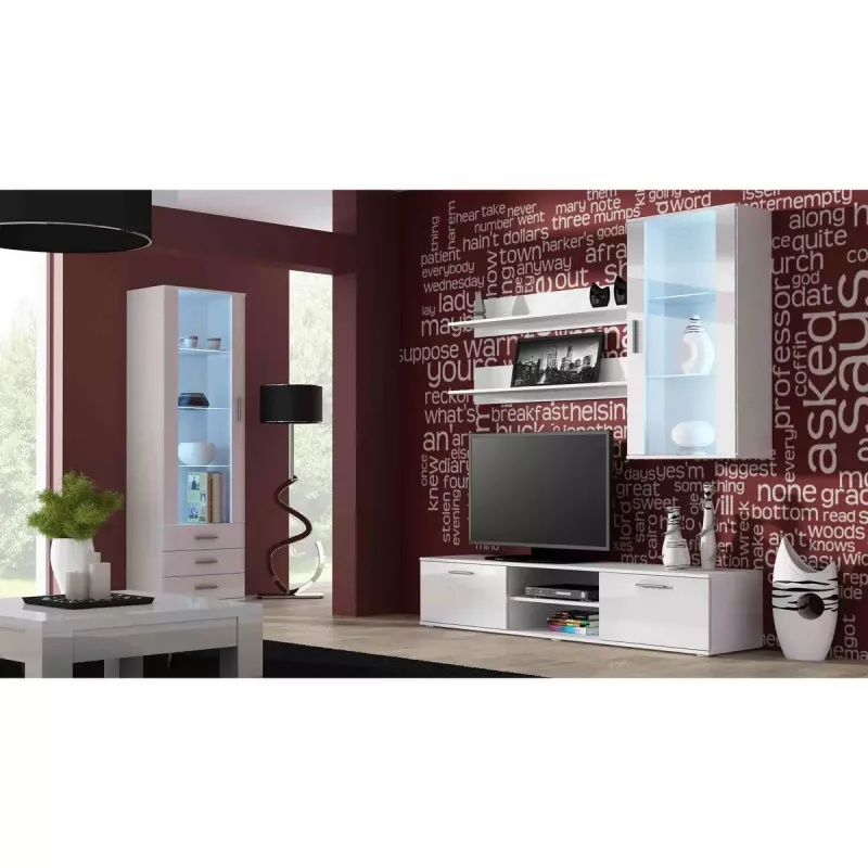 TV-alus cama meble SOHO 180 — 1800×430×370 mm, valge pealispind (puitlaastplaat), valge raam