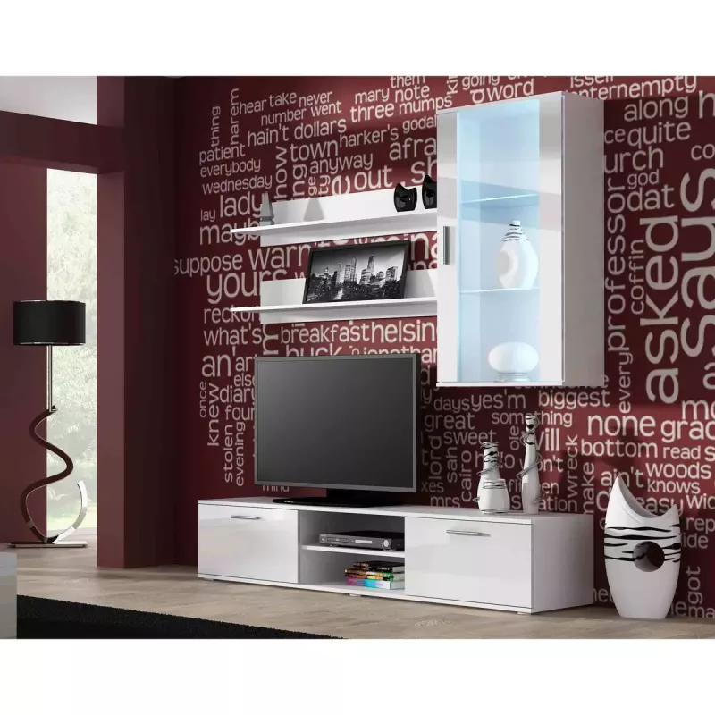 TV-alus cama meble SOHO 180 — 1800×430×370 mm, valge pealispind (puitlaastplaat), valge raam