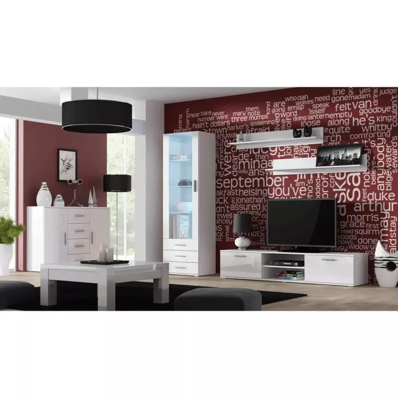 TV-alus cama meble SOHO 180 — 1800×430×370 mm, valge pealispind (puitlaastplaat), valge raam